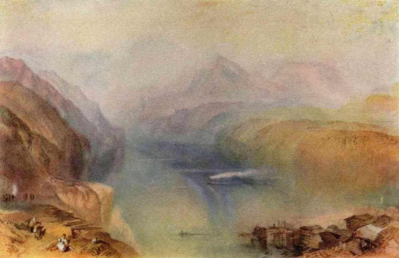Watercolor Quotes-Image: A landscape watercolor painting titled Der Vierwaldstättersee by Joseph Mallord William Turner in Watercolor Quotes
