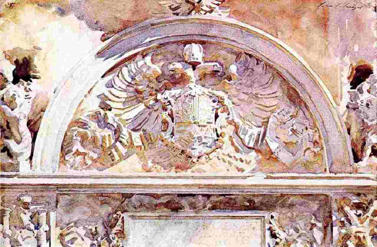 Image: Escutcheon of Charles V, a Watercolor and graphite on white wove paper painting by American painter John Singer Sargent shows one of the watercolor techniques
