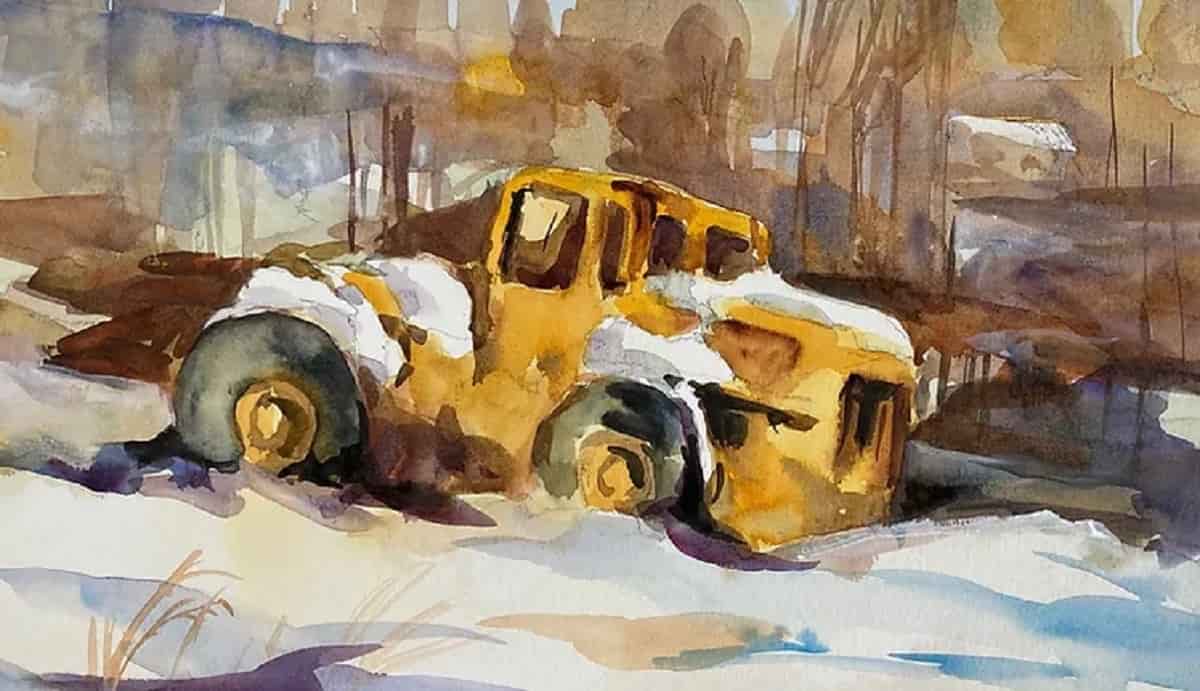 The Cat in Snow, a watercolor painting by Eric-Shute